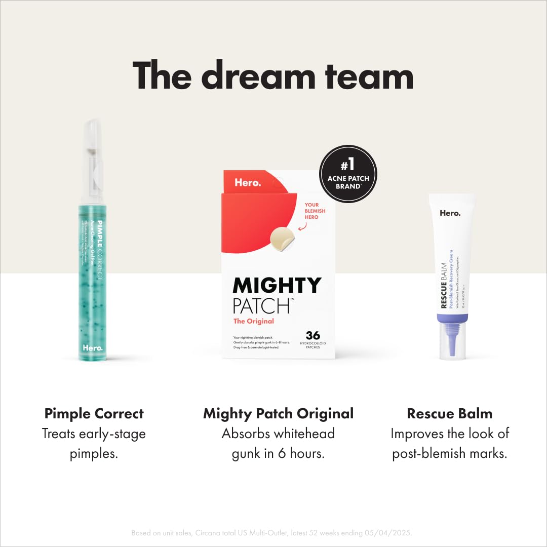 Mighty Patch Original patch from Hero Cosmetics – The #1 Hydrocolloid Acne Pimple Patch for Shrinking Zits and Whiteheads in 1 use; Nighttime Spot Stickers for Face and Skin (72 Count)