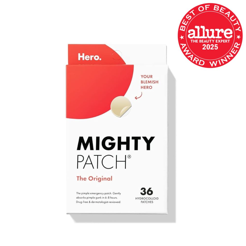 Mighty Patch Original patch from Hero Cosmetics – The #1 Hydrocolloid Acne Pimple Patch for Shrinking Zits and Whiteheads in 1 use; Nighttime Spot Stickers for Face and Skin (72 Count)