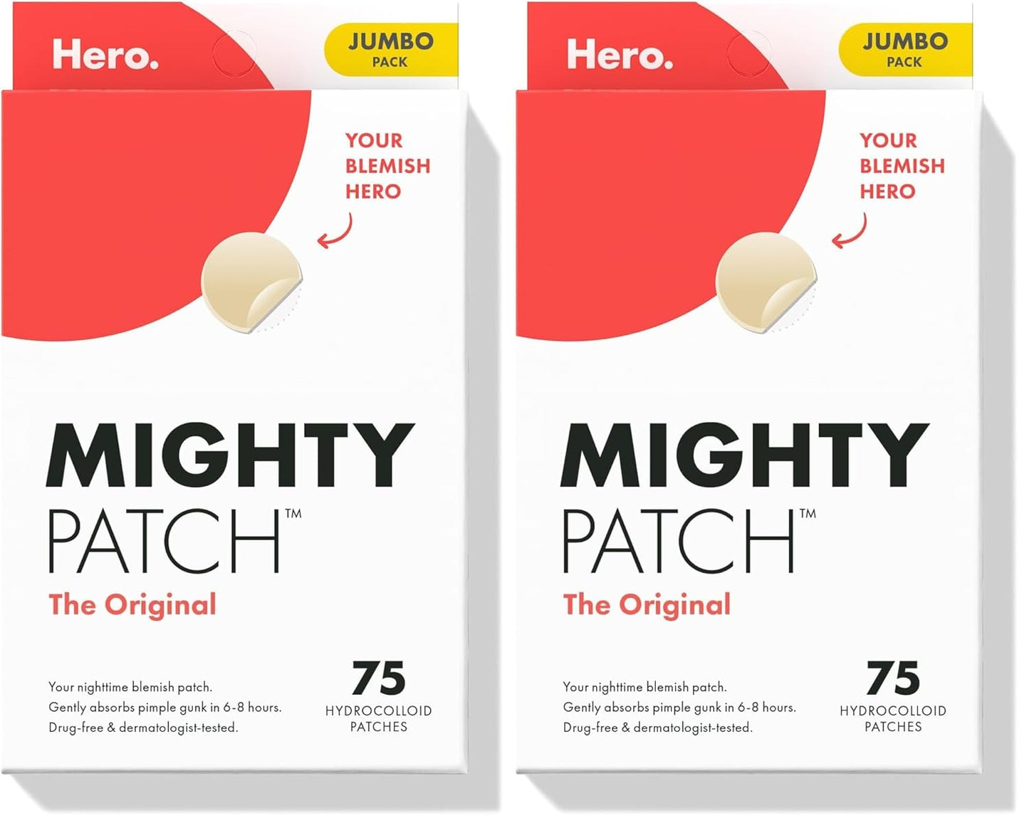 Mighty Patch Original patch from Hero Cosmetics – The #1 Hydrocolloid Acne Pimple Patch for Shrinking Zits and Whiteheads in 1 use; Nighttime Spot Stickers for Face and Skin (72 Count)