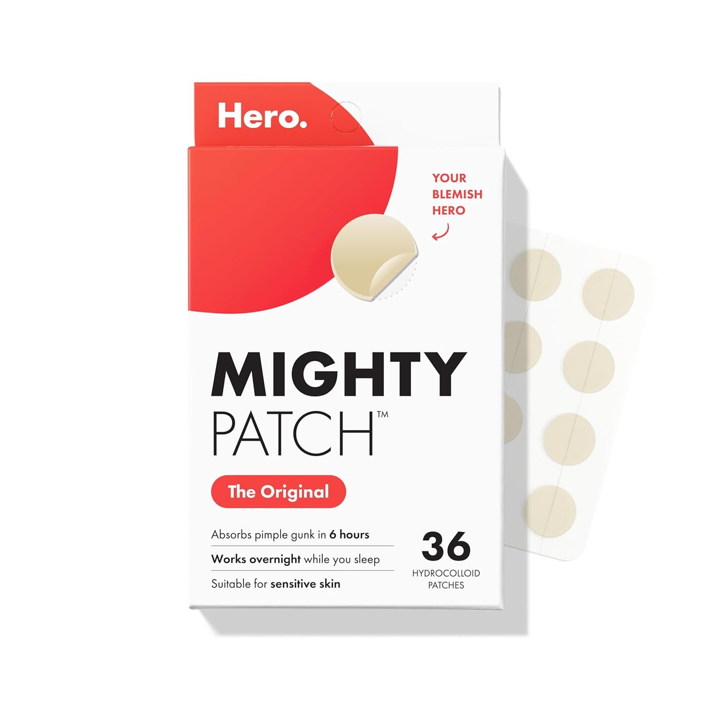 Mighty Patch Original patch from Hero Cosmetics – The #1 Hydrocolloid Acne Pimple Patch for Shrinking Zits and Whiteheads in 1 use; Nighttime Spot Stickers for Face and Skin (72 Count)