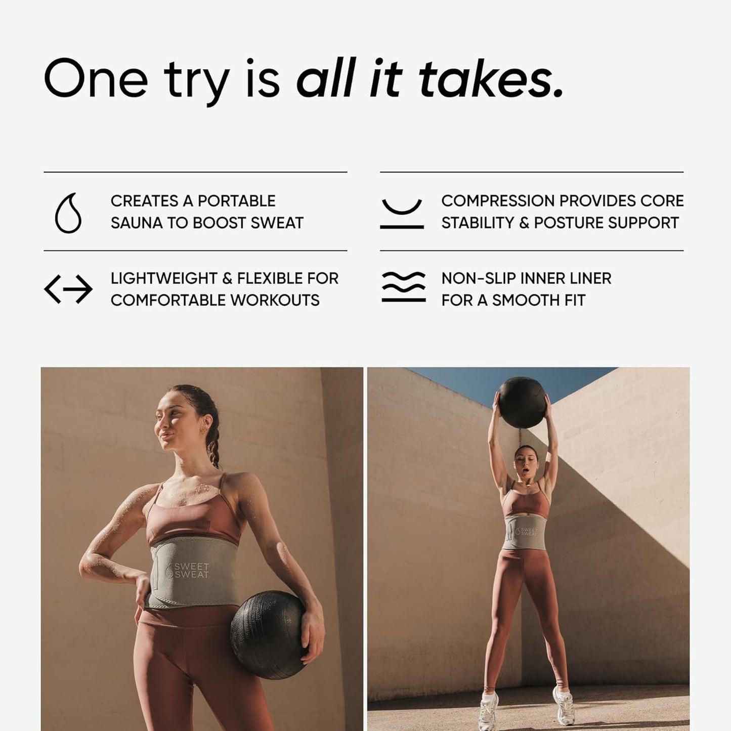 Sports Research Sweet Sweat Waist Trimmer (Core Series) - Premium Sweat Enhancing Fitness Band for Women & Men